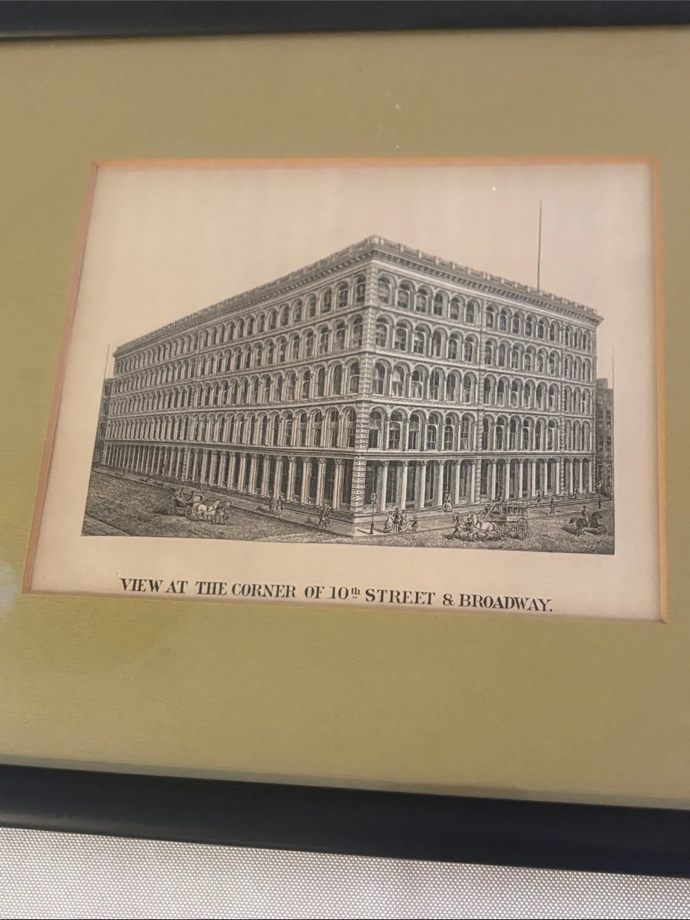 Vintage NYC Print Classic Black Frame with Olive Mat 10th St & Broadway MS7